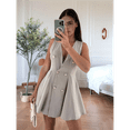 thumbnail image 6 of Women'S Dresses Summer Sleeveless Double Breasted Pleated Hem Work Office Dress Khaki XL, 6 of 7