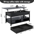 thumbnail image 2 of Coffee Table Lift Top, Multi-Function Convertible Coffee Tables with 2 Drawers and Hidden Storage Compartment, Retro Central Table with Storage Shelf (Black), 2 of 5