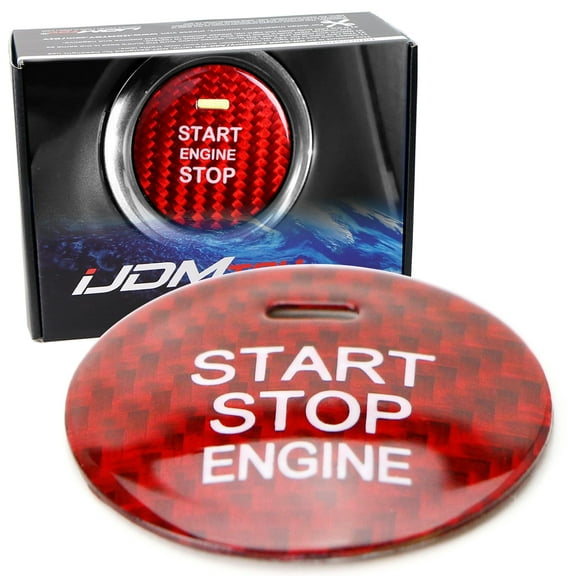 Genuine Red Carbon Fiber Keyless Engine Start/Stop Push Start Button Cover w/Indicator Light Opening, For Hyundai Sonata Elantra Kia Optima w/Push Start Engine Feature