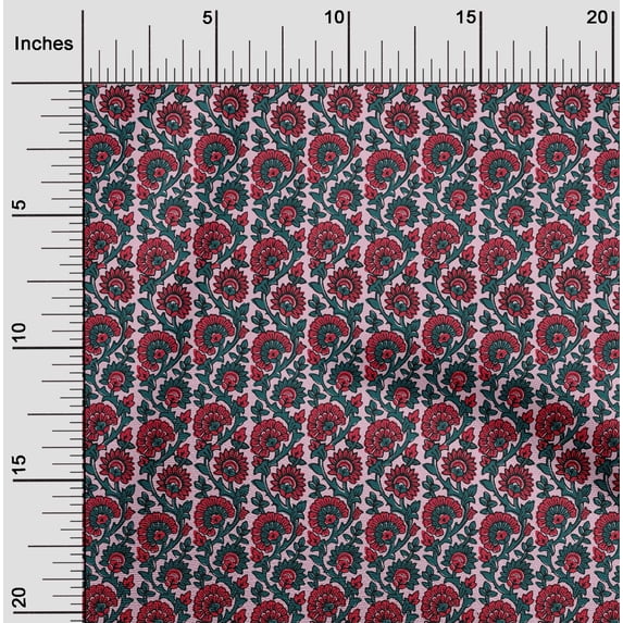 oneOone Cotton Poplin Fabric Leaves & Floral Block Print Fabric By The Yard 42 Inch Wide