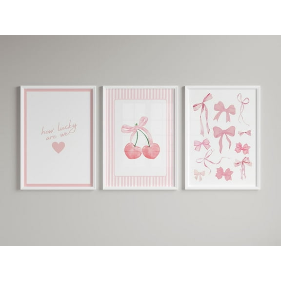 UNFFRAMED Pink Bows Print Set, Girly Coquette Room Decor Set 3 Prints 8x12