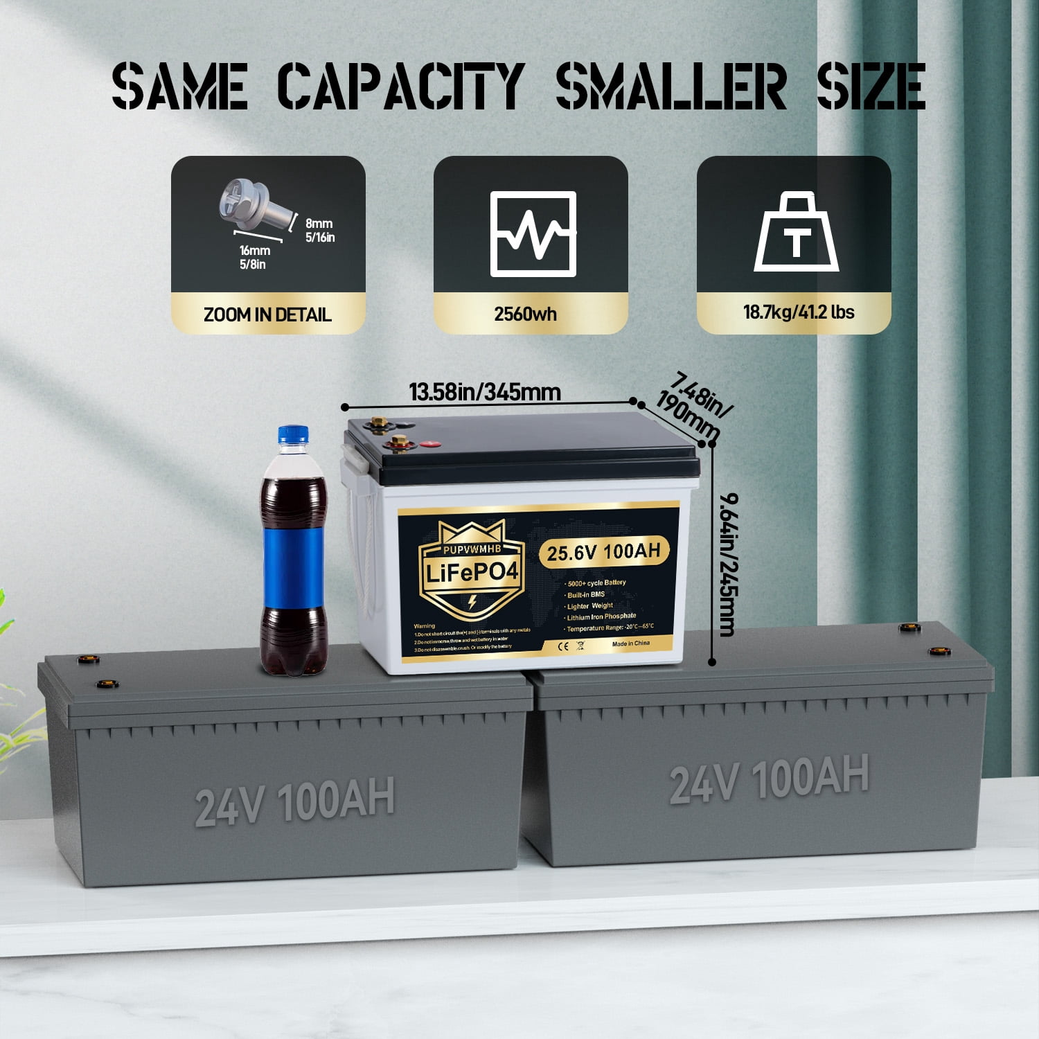 24V 100Ah LiFePO4 Battery, Lithium Battery Built-in 100A BMS, 5000  Cycles Rechargeable Battery, Max. 2560W Load Power, Perfect for RV, Solar, Marine, Overland/Van, Off-Grid