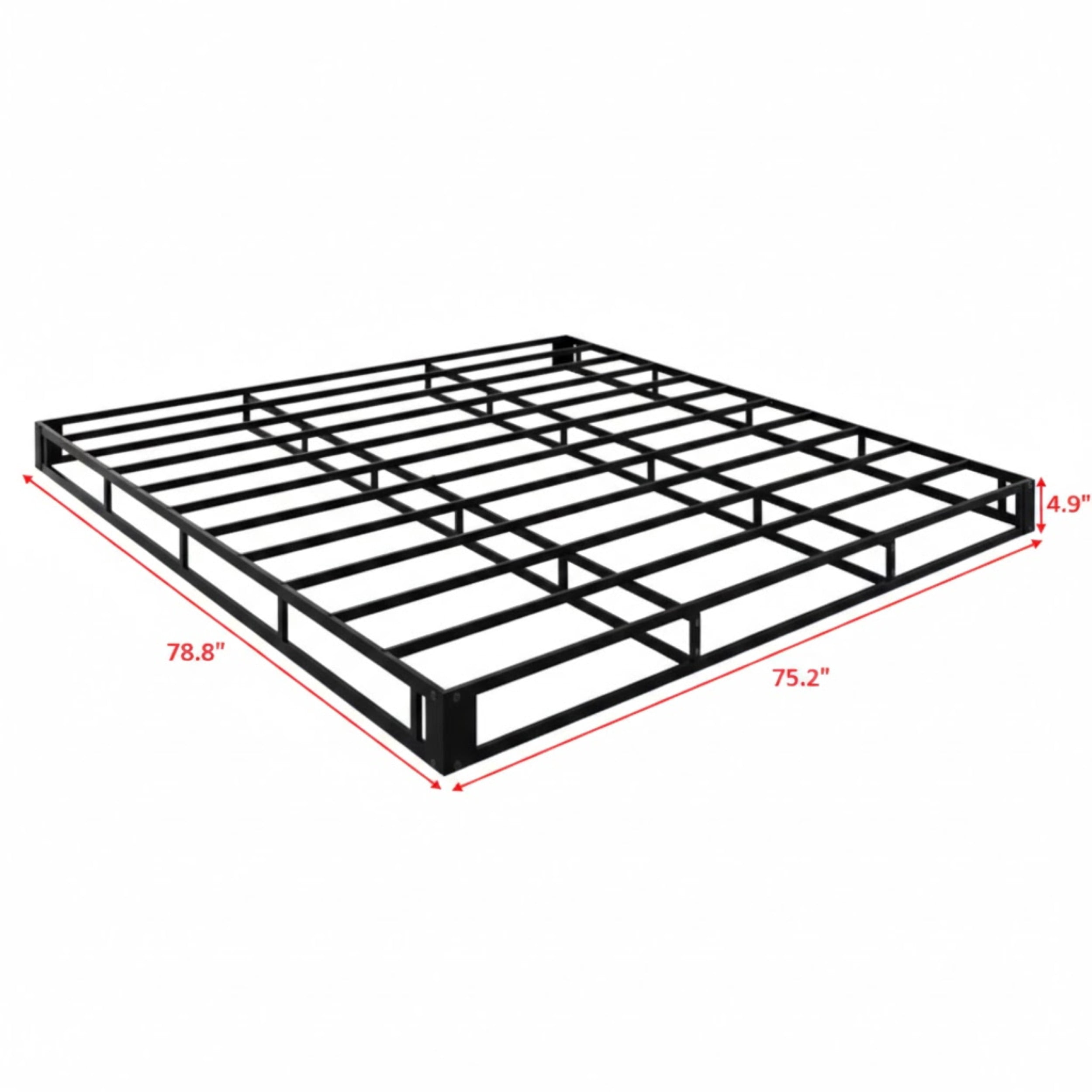 Home Design Walpi King 5" Metal Box Spring Bed Foundation, Heavy-Duty Steel Support, Warm Gray/Black