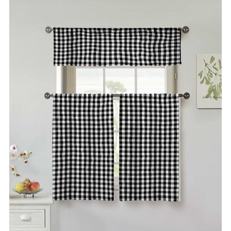 Simple Curtain Designs For Small Windows Home Maison Collection 3 Piece Small Window Curtain Set: Buffalo Check Design, One Valance, Two Tiers 36 IN Long 100% Cotton (Black and White) ()