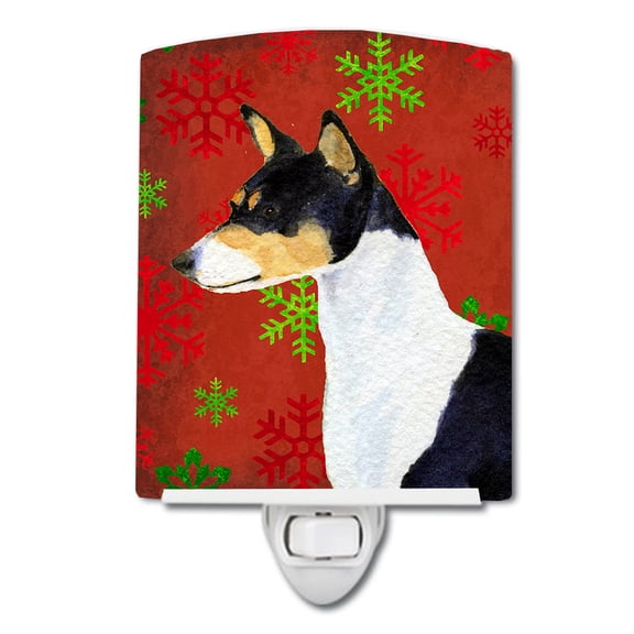 Basenji Red and Green Snowflakes Holiday Christmas Ceramic Night Light