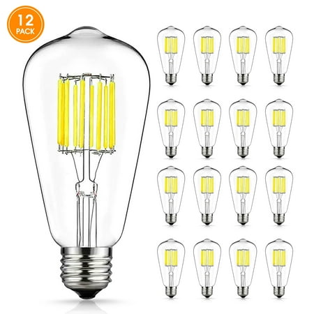 

LOHAS 10W Edison Style Vintage LED Filament Light Bulb 4000K Daylight White 1000 Lumen E26 Base ST64 Lamp 100W Incandescent Bulb Equivalent 12 Pack