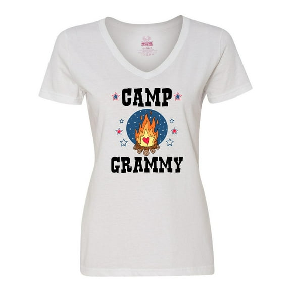 Inktastic Camp Grammy with Campfire and Stars Women's V-Neck T-Shirt