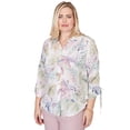 thumbnail image 3 of Alfred Dunner Womens Petite Tropical Button Front Tie Sleeve Top, 3 of 4