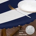 thumbnail image 4 of Navy Blue Stripe Round Fitted Table Cover Simple Style White Striped Waterproof Table Cloth with Elastic Edge Wipeable Tablecloth for Picnic Camping Party Fits 36"-44" Diameter, 4 of 8
