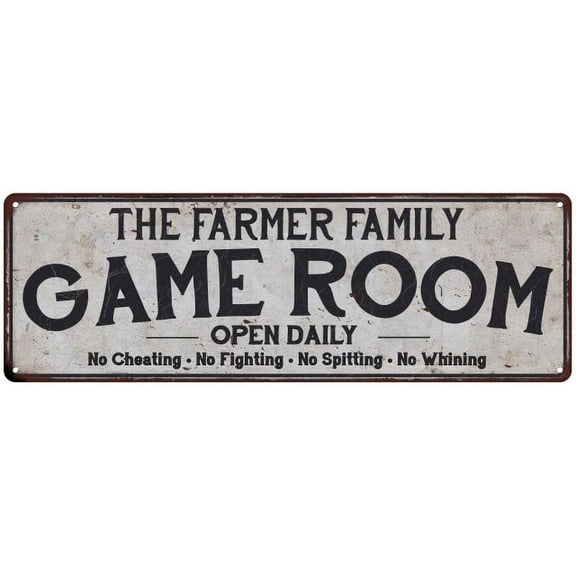 THE FARMER FAMILY Game Room Country Metal 6x18 Sign 106180042487