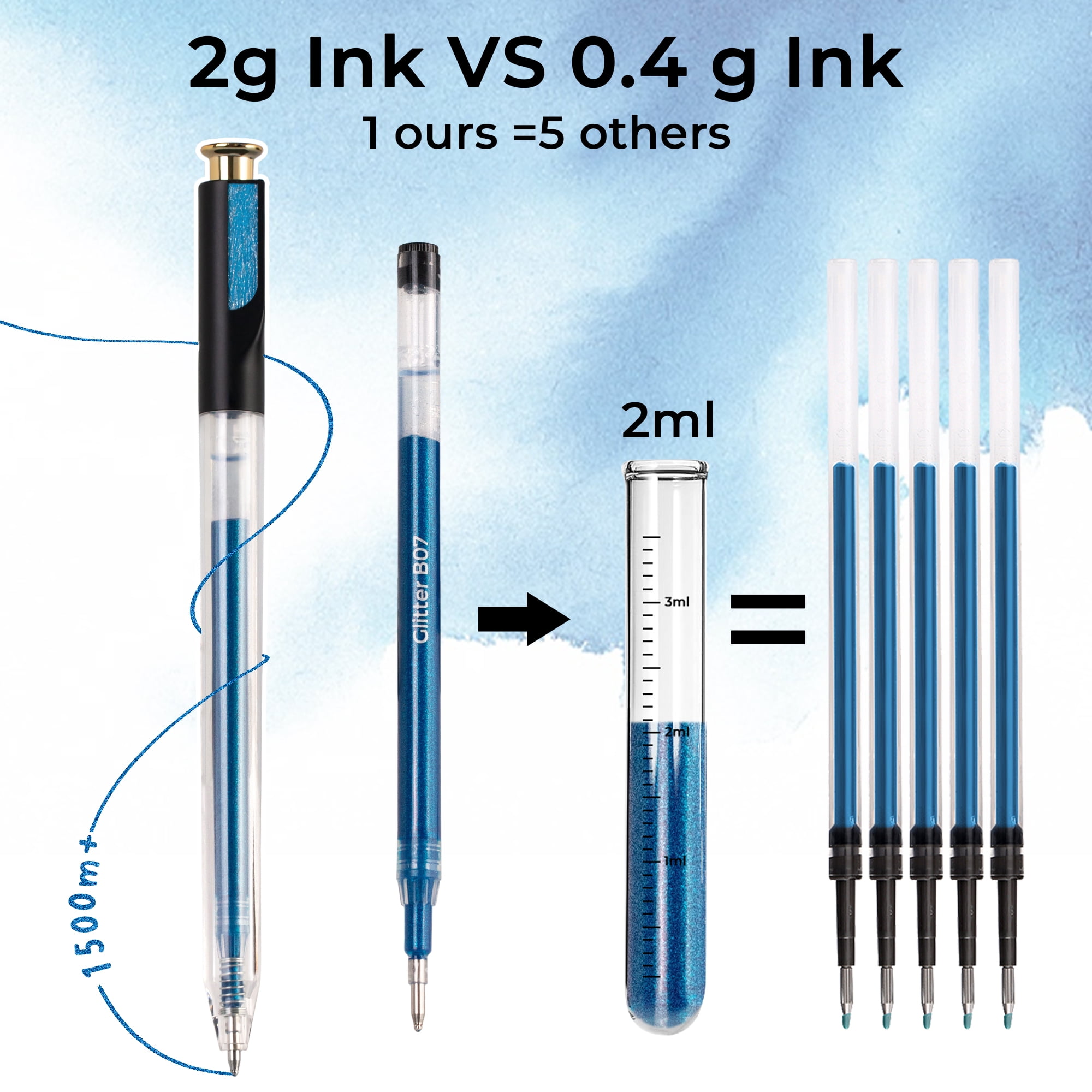 Retractable Glitter Gel Pens, 12 Colors Large Capacity Blue Glitter Metallic Gel Ink Pen, 1 mm Fine Point Smooth Writing Color Pens for Adult Coloring Book Note Taking Aesthetic Art Supplies