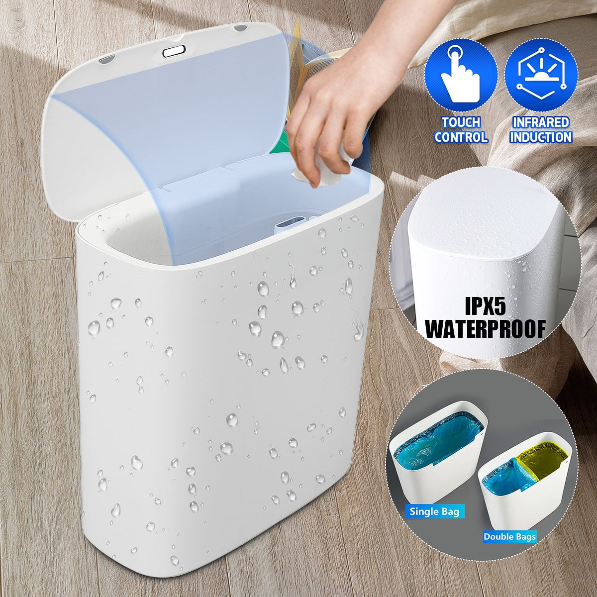 1PC Narrow Slit Garbage Can, Household Large Capacity Garbage Can, Kitchen  Bathroom With Lid Trash Can, Kitchen Bathroom Bedroom Office Accessories