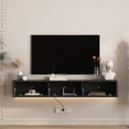 thumbnail image 2 of S-HOME Wall Mounted TV Shelf Featuring Led Lights and Power Outlet, High Gloss Floating TV Stand for Your Living Room，Black, 2 of 9