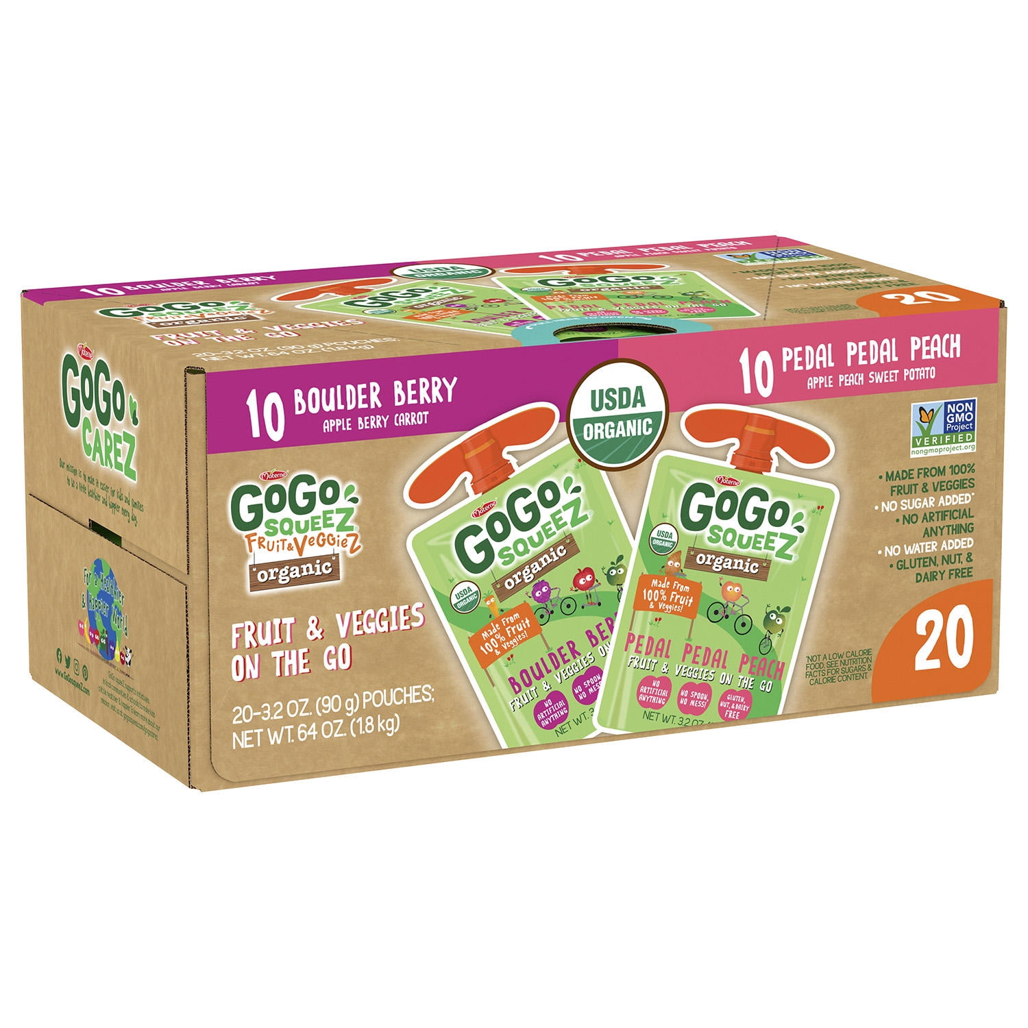 GoGo squeeZ Organic Fruit & VeggieZ, Berry/Peach (3.2 oz., 20 pk.) - image 1 of 8