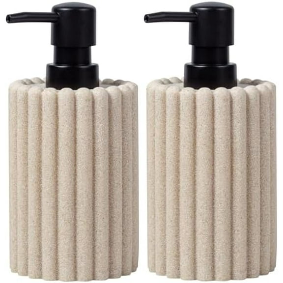Soap Dispensers 350mL 11.84 OZ, 2 PCS Luxurious Hand Dish Lotion Shampoo Soap Dispenser Jar, Natural Stone Look Soap Pump Bottles for Kitchen Bathroom Countertop (Beige)