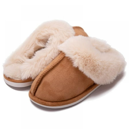 

Gyuzh Women Men Slipper Memory Foam Fluffy Soft Warm Slip on House Slippers Anti-Skid Cozy Plush for Home Brown