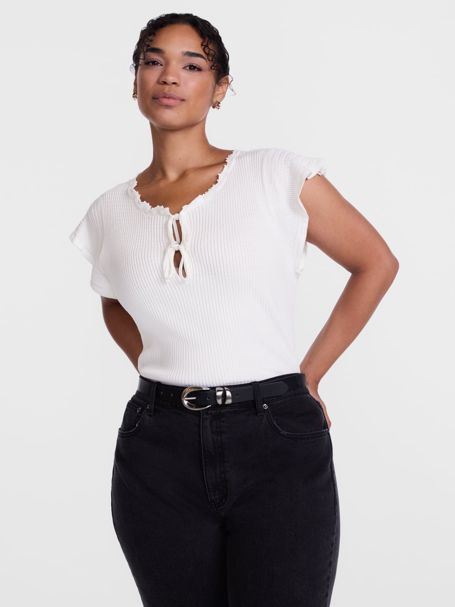 Scenario Women's Tank Sweater with Short Flutter Sleeves, Lightweight, Sizes XS-XXXL