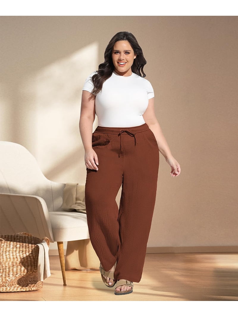 CASSIE LIZ Plus Size Pants 3X Womens Brown Lounge Yoga Pants Knit