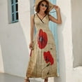 thumbnail image 5 of Poppy Artwork Womens Night Club Maxi Dress V Neck Sleeveless Bohemia Long Dresses, 5 of 9
