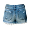 thumbnail image 5 of Huesdet Women Shorts Summer Distressed Denim Hem Summer Mid Waist Stretchy Pockets Jean Shorts(Blue,M), 5 of 5
