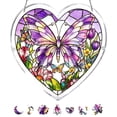 thumbnail image 2 of Yangka Heart Shaped Purple Butterfly Acrylic Puzzle Suncatcher, Floral Stained Glass Style Window Hanging, Elegant Home And Patio Decor, 2 of 6