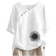 thumbnail image 1 of Blusas de Manga Corta para las Mujeres Impresas Cuello Redondo Camiseta Casual, Blusa de Algodón de Imitación para las Mujeres, 1 of 4