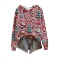 thumbnail image 2 of Women's Fashion Casual Long Sleeve Christmas Print Hooded Knitted Sweatshirt, Cozy Fall Winter Top with Soft Fabric and Holiday Design for Seasonal Comfort,Hot Pink,XL, 2 of 5