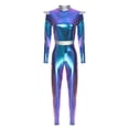 thumbnail image 6 of Aislor Womens Shiny Metallic Unitard Astronaut Jumpsuit with Alien Headwear Party Blue S, 6 of 7