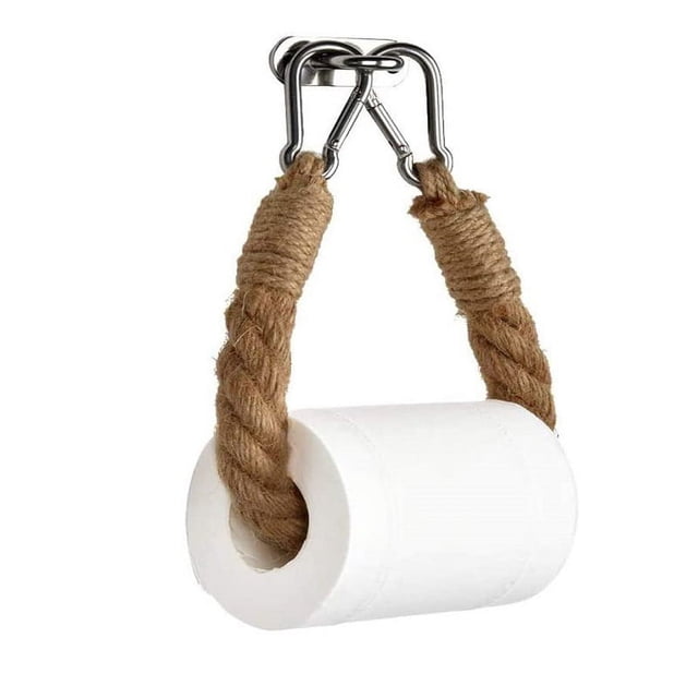 Nautical Rattan Wall Mounted Paper Towel Holder, Elegant Design With 45Mm X 15Mm Ring Plate, Industrial Elegance 22Mm Rope Diameter For Country Chic Bathrooms