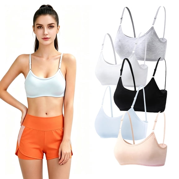 Girls Cotton Wireless Lightly Padded Sports Bra 5 Pack Adjustable Strap Teen 10-16