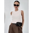 thumbnail image 5 of Womens Summer Knit Sweater Tank Tops Round Neck Crochet Hollow Out Sleeveless Casual Crop Shirt White XL, 5 of 6