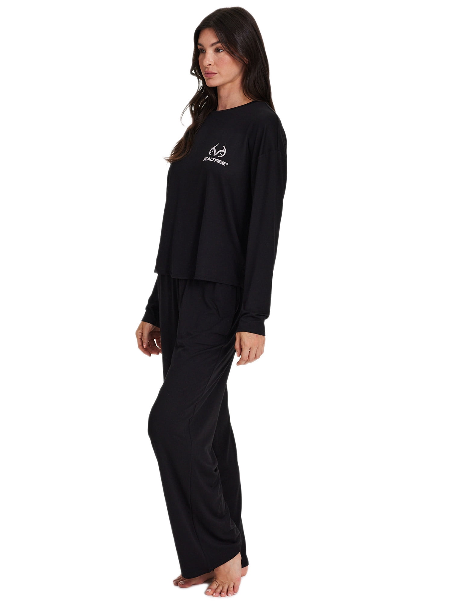 REALTREE Women's & Women's Plus Long Sleeve Comfy Wide Leg Pant Pant Pajama Lounge Sleep Set, 2-Piece, Sizes S-3XL