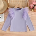 thumbnail image 2 of KyCheLot Toddler Girls Shirts Dressy Mesh Trim Long Sleeve Ribbed Knit Soft Crewneck Blouses 2-8 Years, 2 of 4