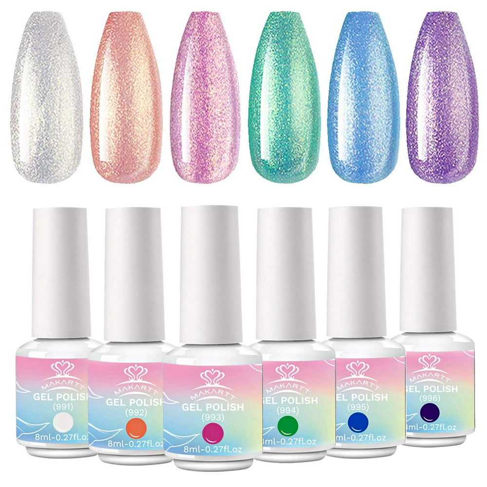 Makartt Gel Nail Soak off Polish Set, Mermaid Atlantics Pink Pearl ...