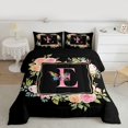 thumbnail image 2 of Homewish Cartoon Letter E Queen Comforter Set for Teen, Romantic Pink Rose Flower Bedding Sets, Dreamy Butterfly Reversible Bedding Comforter Set, Luxury Bedroom Decor, 3pcs, 2 of 8