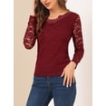 thumbnail image 5 of INSPIRE CHIC Valentine's Day Women's Floral Lace Top V-Neck Long Sleeve Lace Scalloped Trim Blouse XS Burgundy, 5 of 8