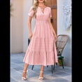 thumbnail image 4 of Vestido Bohemio Informal de Verano para Mujer, Ligero, de Corta, Cuello en V, Cintura Elástica y Bolsillos. Rosa S, 4 of 8
