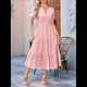 thumbnail image 4 of Vestido Bohemio Informal de Verano para Mujer, Ligero, de Corta, Cuello en V, Cintura Elástica y Bolsillos. Rosa XL, 4 of 8