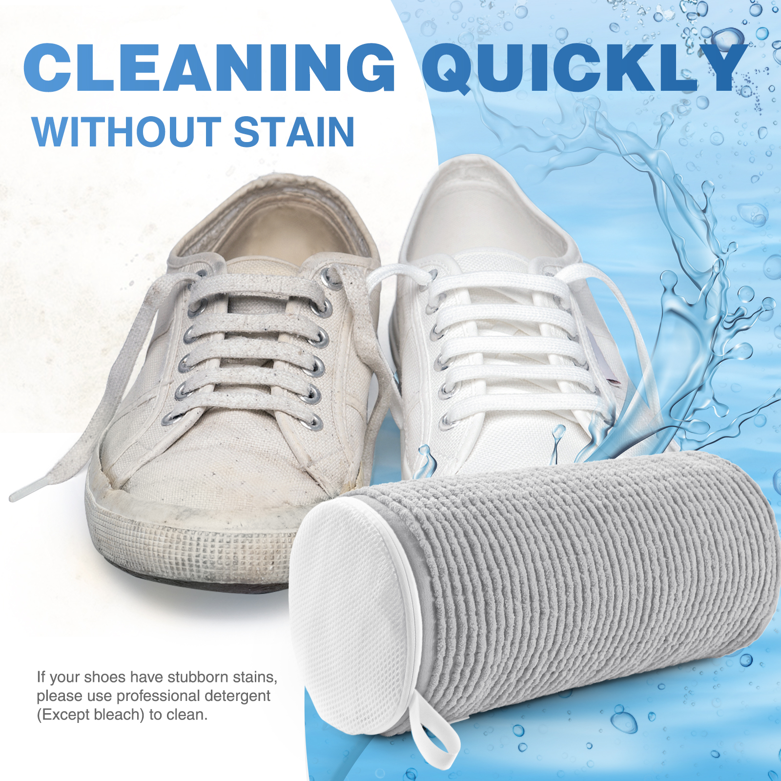 Avoalre Shoe Laundry Bag, Fluffy Fibers 360° Cleaning Shoe Washing Bag with Dry Net Bag, Top Hidden Zipper, Durable & Reusable for Sneakers