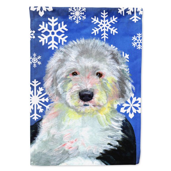 Carolines Treasures LH9306-FLAG-PARENT Old English Sheepdog Winter Snowflakes Holiday Flag  multicolor