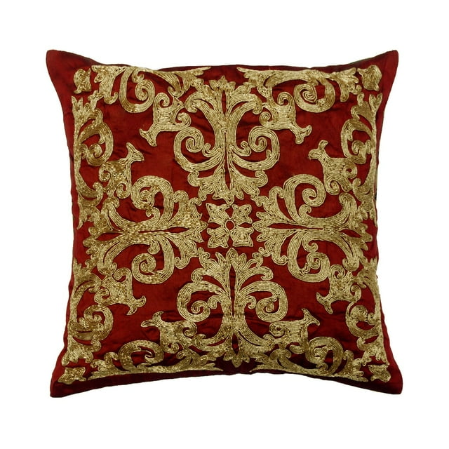 Housses de Coussin pour Canapé, Décoratives Rouges 20"x20 Pouces (50x50 cm), Housses de Coussin en Soie d'Art Zardosi pour Canapé, Motif Géométrique Style Contemporain - Admirable