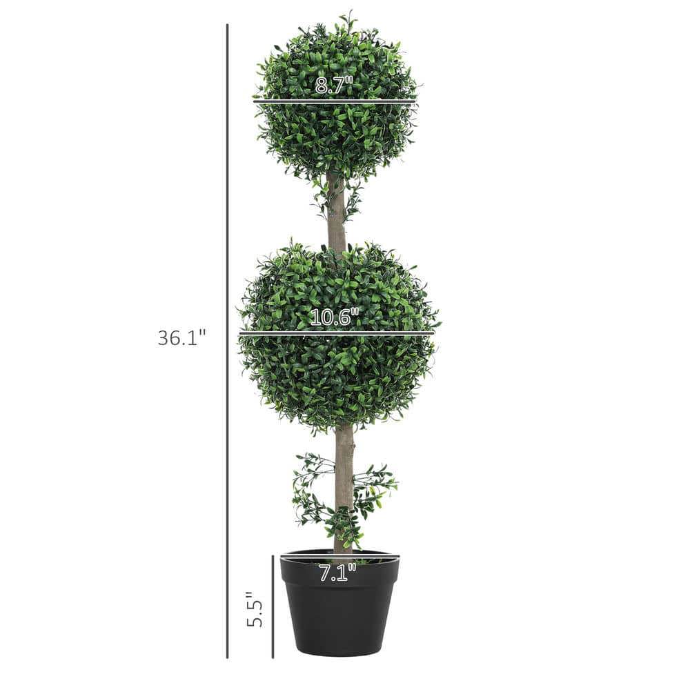 Yardi Yarda 36 Inch High Artificial Ball Boxwood Topiary Trees Set of 2, Fake Plants in Pot for Indoor, Green