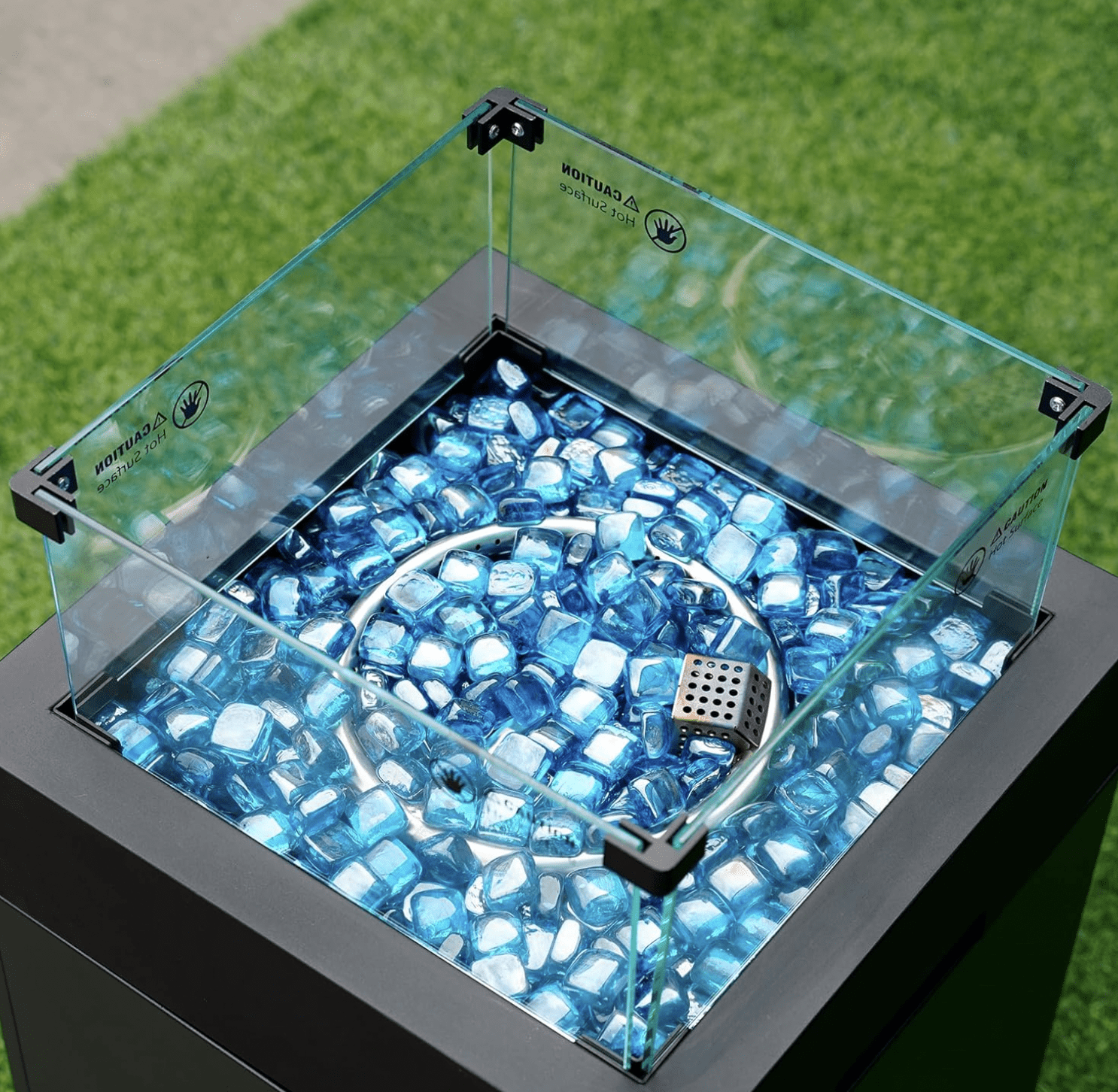 10 lbs Turquoise Blue Fire Glass Cubes - Professional Grade Fire Pit Glass - 1"