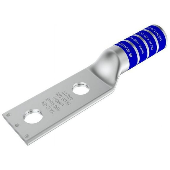Two-Hole Compression Lug, 400 kcmil Max, 1/2 in Stud, Long Barrel, Copper, Blue