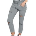 thumbnail image 3 of Women Pants Solid Color Drawstring High Waist Pencil Pants Ripped Skinny Leggings, 3 of 7