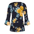 thumbnail image 5 of Pompotops Tunique Décontractée à Manches 3/4 Imprimée Florale Col en V pour Femmes Chemises Basiques d'Été Blouse Plissée Liquidation, 5 of 5