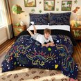 thumbnail image 4 of meiyoeat Galaxy Dino Full Size Comforter Sets for Boys, Neon Line Space Skeleton Bedding Comforter Set, Dark Navy, Black Reversible, 3 Pieces, 1 Comforter and 2 Pillowcases, 4 of 6