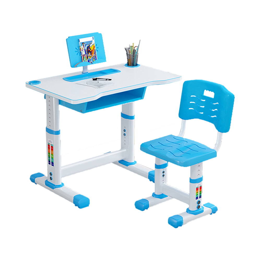 Kids Desk Chairs Height Adjustable Kids Desk Writing Table for Children Plastic School Desk Blue