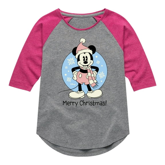 Disney - Mickey Merry Christmas - Toddler & Youth Girls Raglan Graphic T-Shirt