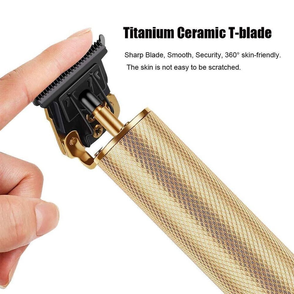 Professional Trimmer Hair Clippers T Blade Trimmer Cutting Beard USB Charge Cordless Barber Shaving Machine -Gold
